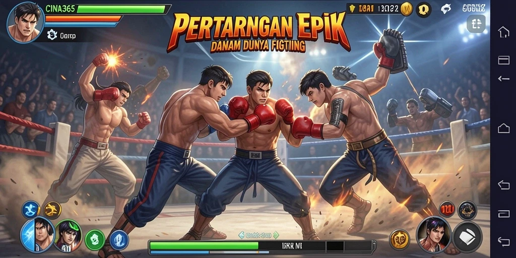 Screenshot CINA365 menunjukkan pertarungan intens dengan grafik yang menawan.