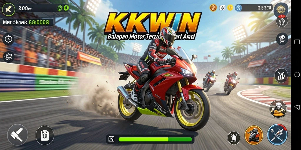 Tampilan gameplay menegangkan dalam balapan motor di KKWIN.