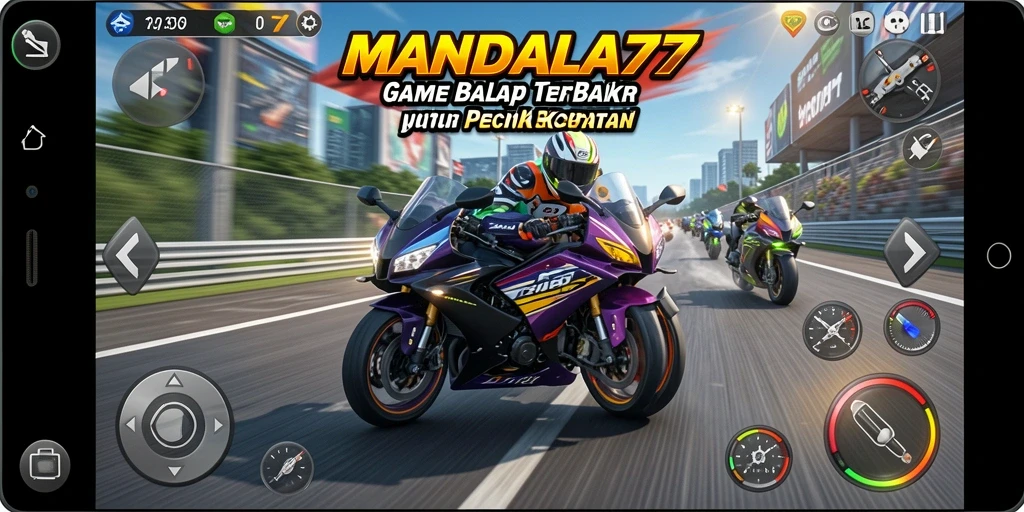 Gameplay MANDALA77 menampilkan aksi balap motor yang seru dan mendebarkan.