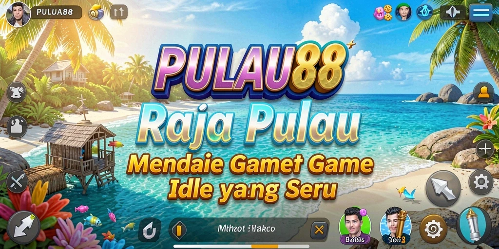 Screenshot gameplay PULAU88 menampilkan pulau tropis yang indah dan karakter yang beraktivitas.