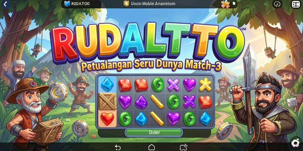 Tampilan gameplay seru dalam RUDALTOTO dengan elemen Match-3.